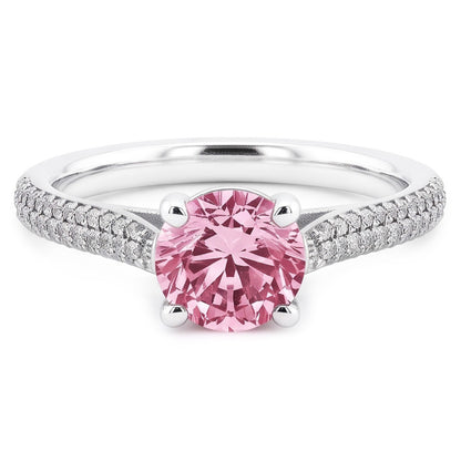 1.26 Ct Round Pink Sapphire Center Wedding Gemstone Ring