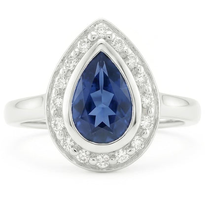 1.30 Ct Ceylon Sapphire Pear Natural Earth Mined Diamonds Wedding Ring