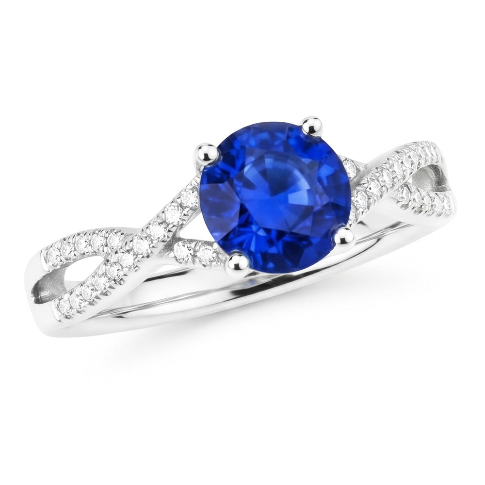 1.35 Ct Round Ceylon Sapphire Natural Earth Mined Diamond Wedding Ring