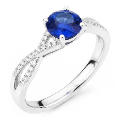 1.35 Ct Round Ceylon Sapphire Natural Earth Mined Diamond Wedding Ring