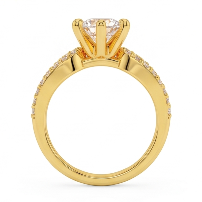 1.4 Ct Natural Earth Mined Diamond Wedding Ring 14K Yellow Gold Six Prong Set