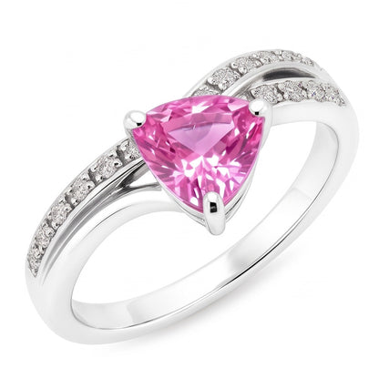 1.40 Carats Trillion Cut Pink Sapphire Natural Earth Mined Diamond Ring White Gold 14K