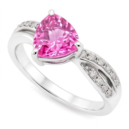 1.40 Carats Trillion Cut Pink Sapphire Natural Earth Mined Diamond Ring White Gold 14K