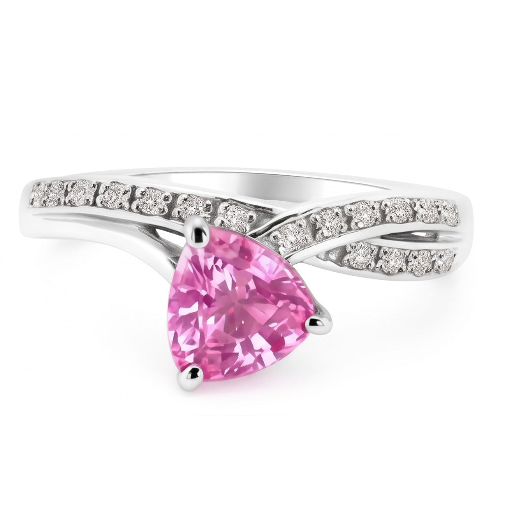 1.40 Carats Trillion Cut Pink Sapphire Natural Earth Mined Diamond Ring White Gold 14K