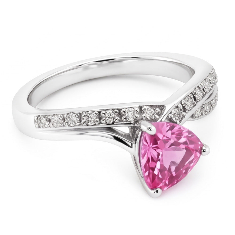 1.40 Carats Trillion Cut Pink Sapphire Natural Earth Mined Diamond Ring White Gold 14K