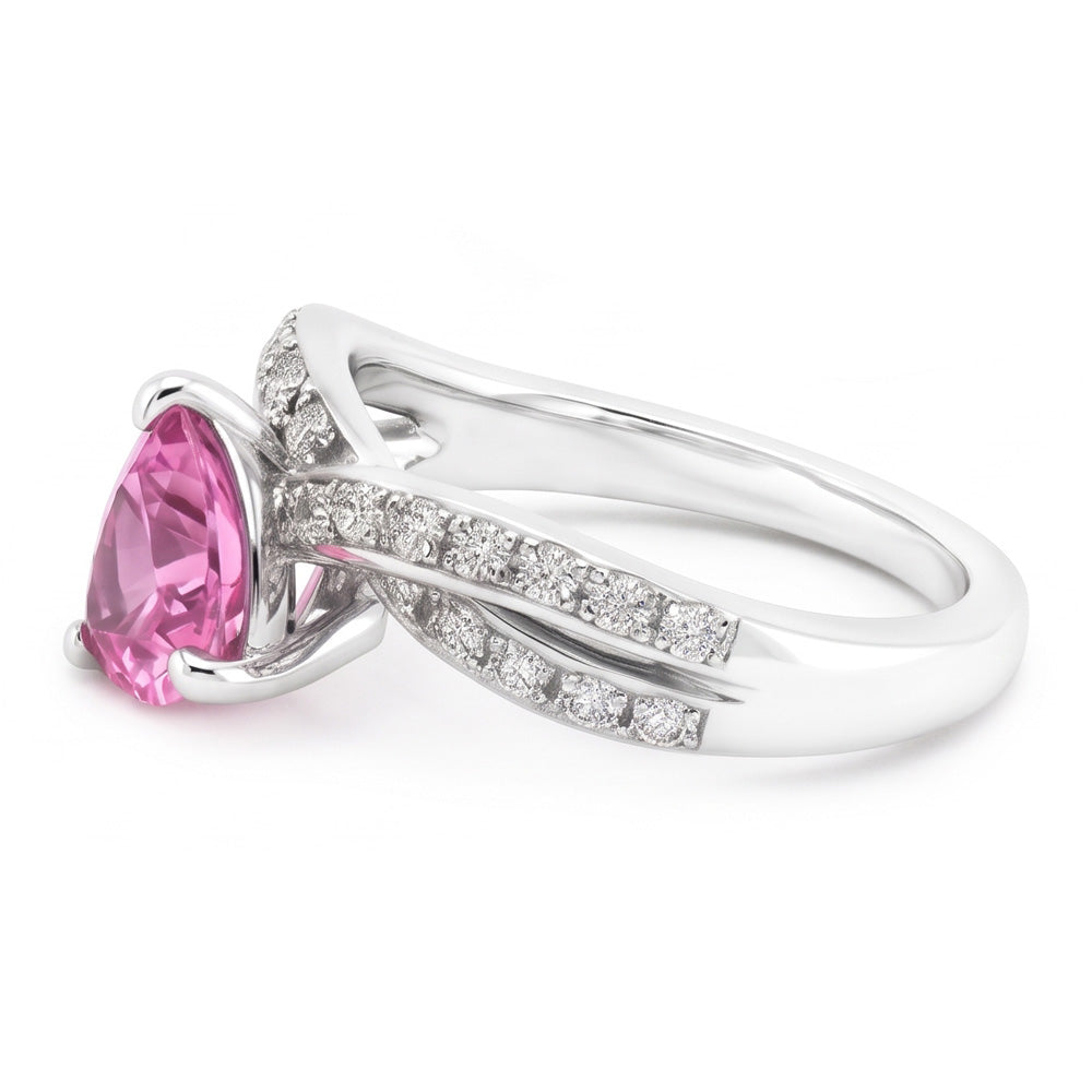 1.40 Carats Trillion Cut Pink Sapphire Natural Earth Mined Diamond Ring White Gold 14K