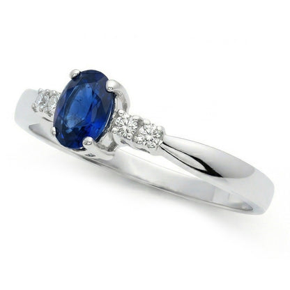 1.40 Ct Ceylon Sapphire With Natural Earth Mined Diamond Five Stone Wedding Ring