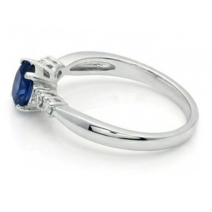 1.40 Ct Ceylon Sapphire With Natural Earth Mined Diamond Five Stone Wedding Ring