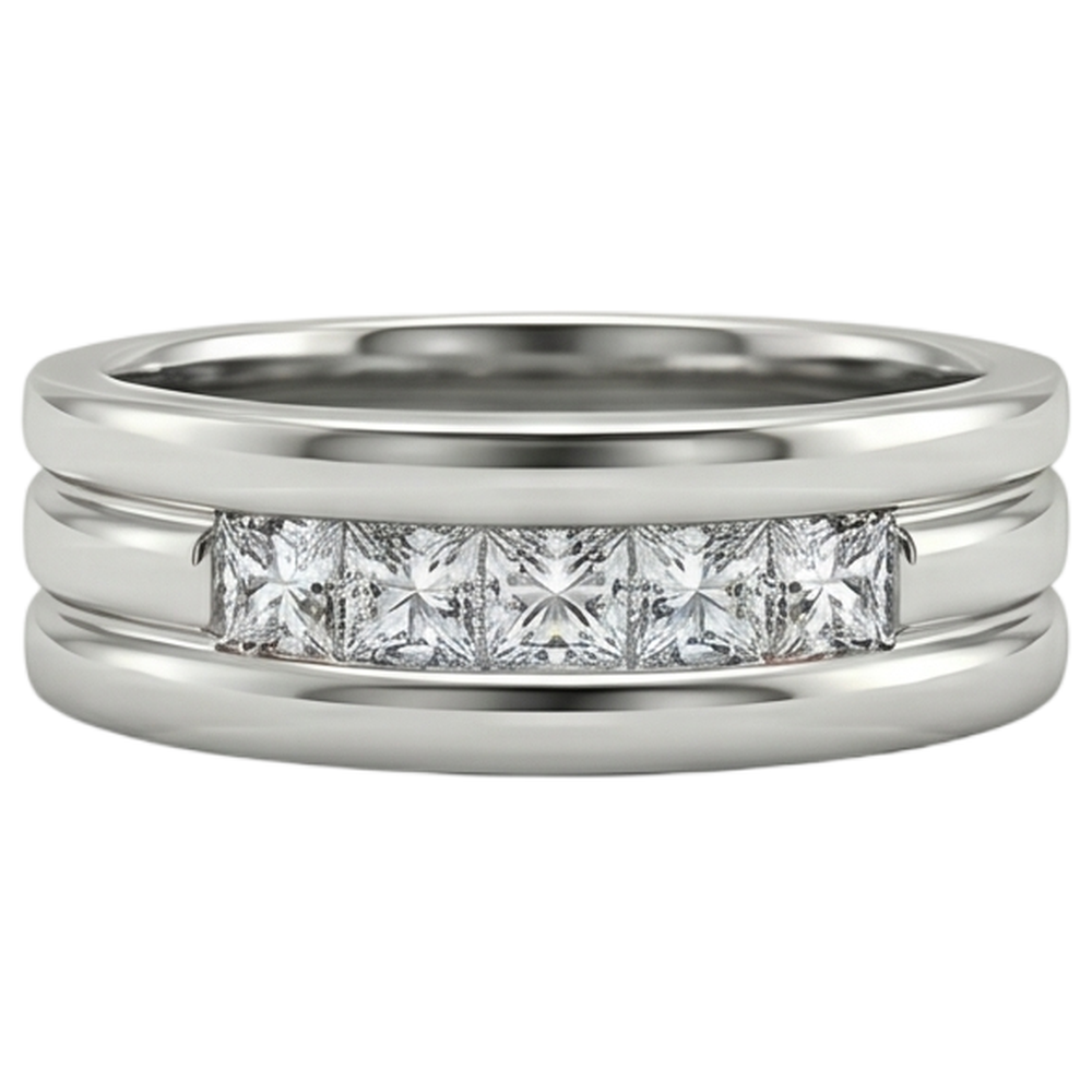 1.5 Ct Princess Cut Mens Diamond Wedding Ring
