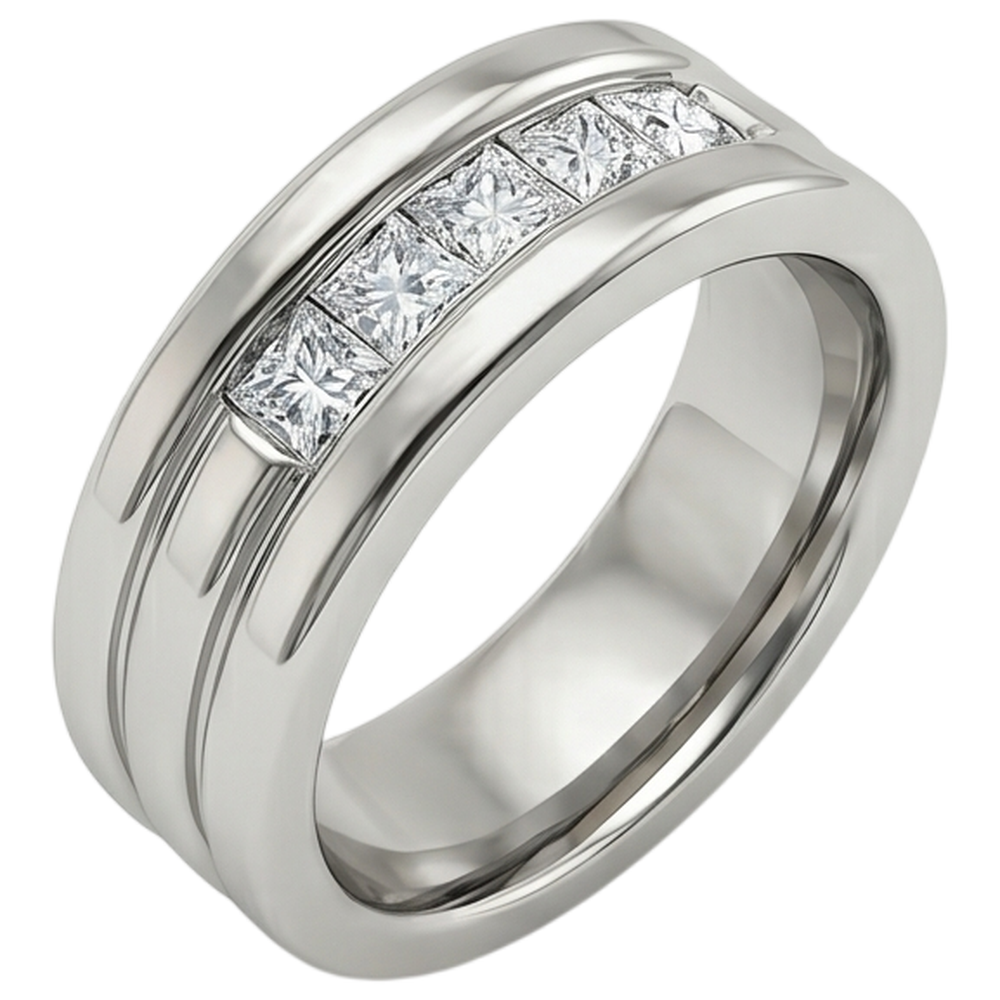 1.5 Ct Princess Cut Mens Diamond Wedding Ring