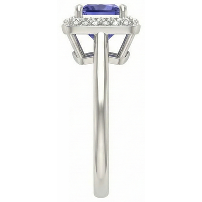 1.5 Ct Princess Cut Tanzanite With Natural Earth Mined Diamond Ring White Gold