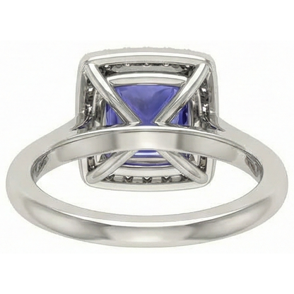 1.5 Ct Princess Cut Tanzanite With Natural Earth Mined Diamond Ring White Gold