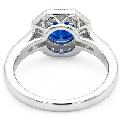 1.5 Ct Sapphire And Natural Earth Mined Diamond Wedding Ring 14K White Gold