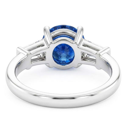 1.5 Ct Sri Lanka Sapphire And Baguette Natural Earth Mined Diamond 3 Stone Ring