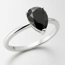 1.5 Carat Pear Black Diamond Solitaire Ring Natural 14K White Gold
