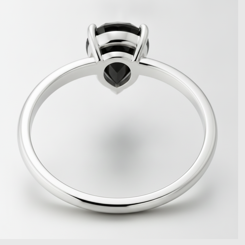 1.5 Carat Pear Black Diamond Solitaire Ring Natural 14K White Gold