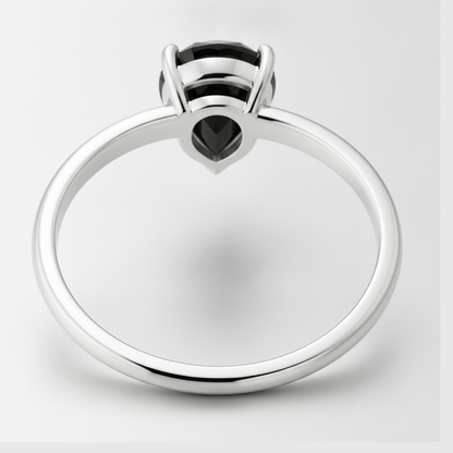 1.5 Carat Pear Black Diamond Solitaire Ring Natural 14K White Gold