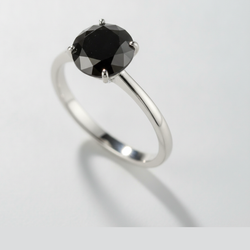 1.5 Carat Round Black Diamond Solitaire Ring Natural 14K White Gold