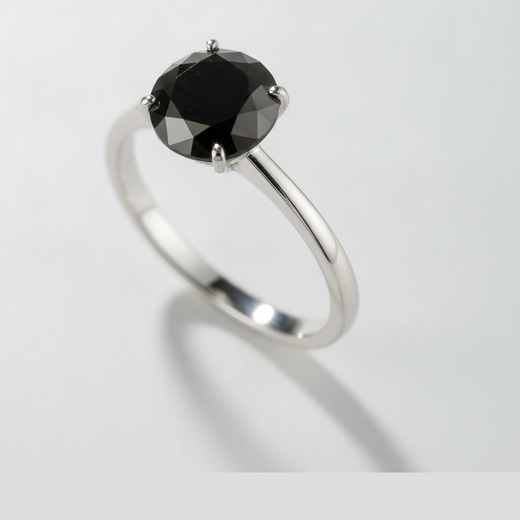1.5 Carat Round Black Diamond Solitaire Ring Natural 14K White Gold