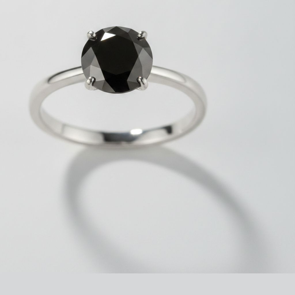 1.5 Carat Round Black Diamond Solitaire Ring Natural 14K White Gold