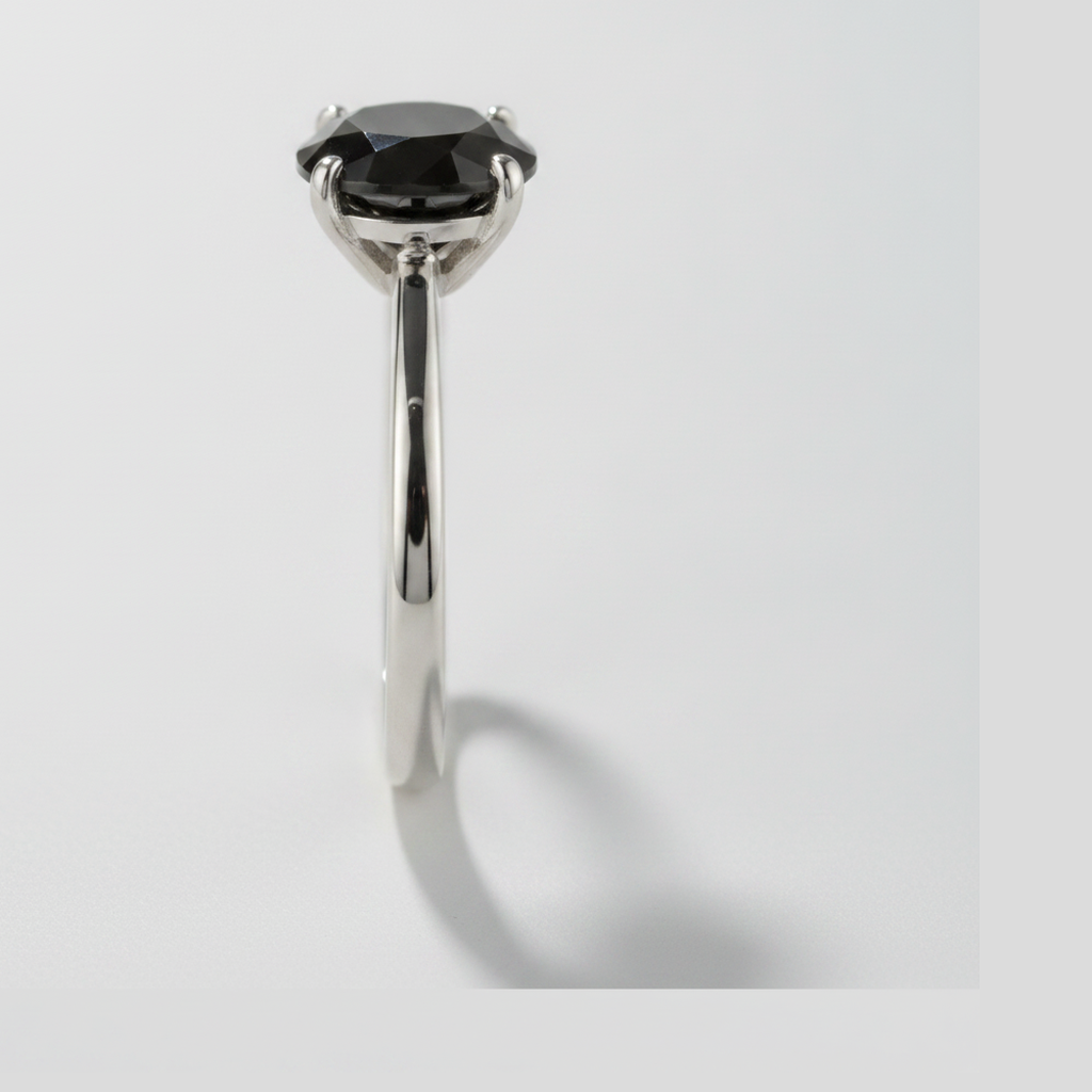 1.5 Carat Round Black Diamond Solitaire Ring Natural 14K White Gold