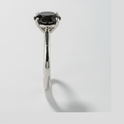 1.5 Carat Round Black Diamond Solitaire Ring Natural 14K White Gold