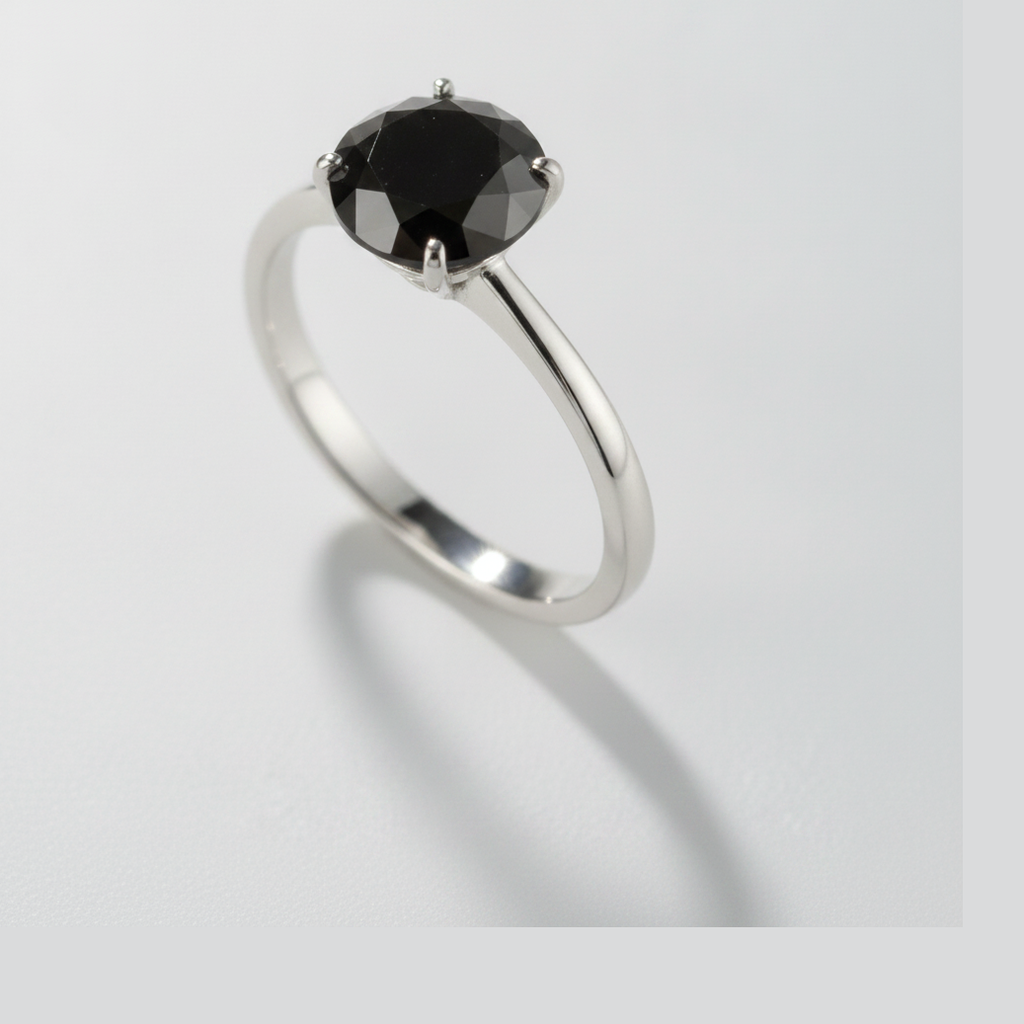 1.5 Carat Round Black Diamond Solitaire Ring Natural 14K White Gold