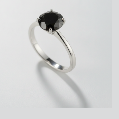 1.5 Carat Round Black Diamond Solitaire Ring Natural 14K White Gold