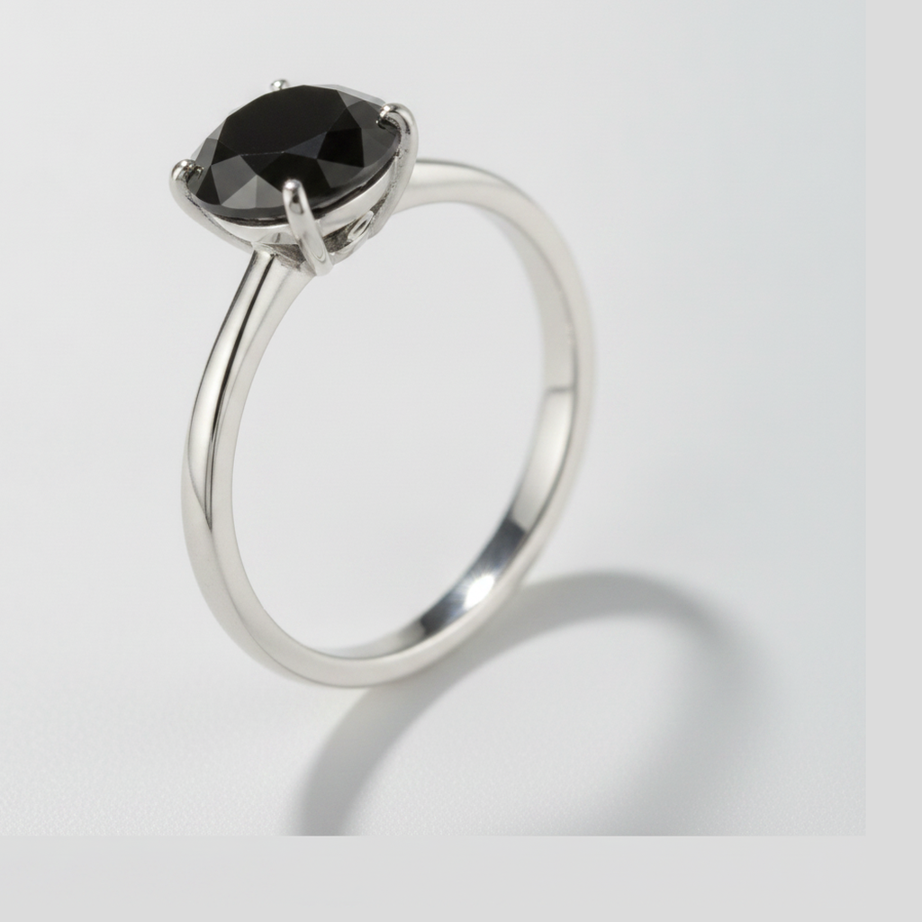 1.5 Carat Round Black Diamond Solitaire Ring Natural 14K White Gold