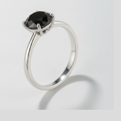 1.5 Carat Round Black Diamond Solitaire Ring Natural 14K White Gold