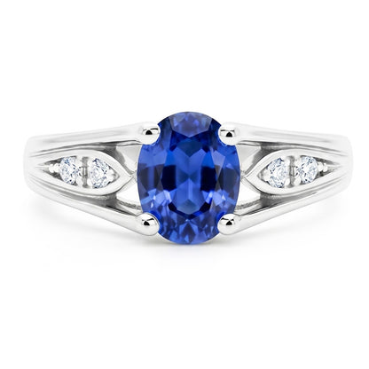 1.50 Carats Blue Oval Sapphire And Round Natural Earth Mined Diamond Gold Ring 14K