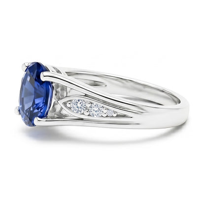 1.50 Carats Blue Oval Sapphire And Round Natural Earth Mined Diamond Gold Ring 14K
