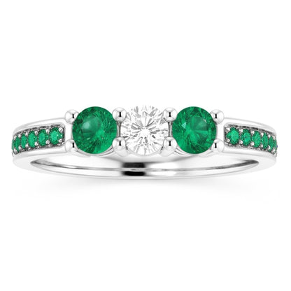 1.50 Carats Emerald & Natural Earth Mined Diamond Ring White Gold 14K