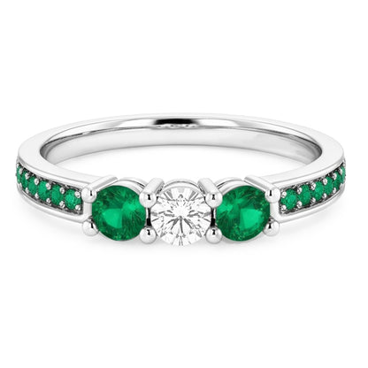 1.50 Carats Emerald & Natural Earth Mined Diamond Ring White Gold 14K