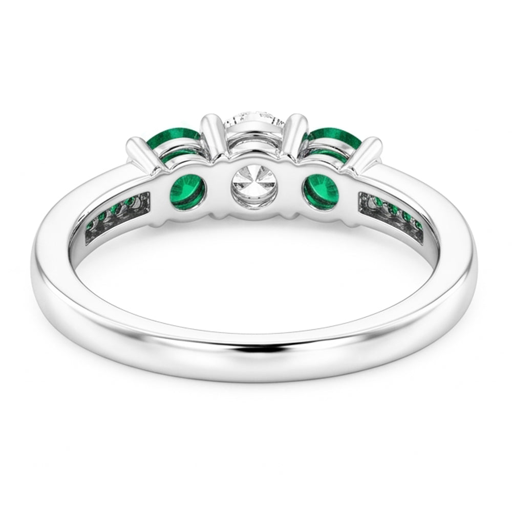 1.50 Carats Emerald & Natural Earth Mined Diamond Ring White Gold 14K