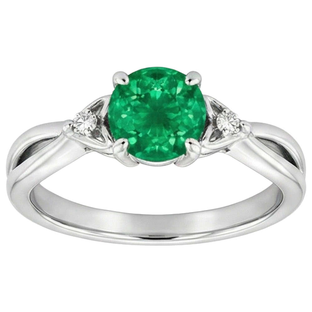 Natural Real ( Not Lab Grown ) 1.50 Carats Green Emerald GIA Ring Twisted Shank White Gold 14K