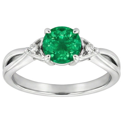 Natural Real ( Not Lab Grown ) 1.50 Carats Green Emerald GIA Ring Twisted Shank White Gold 14K