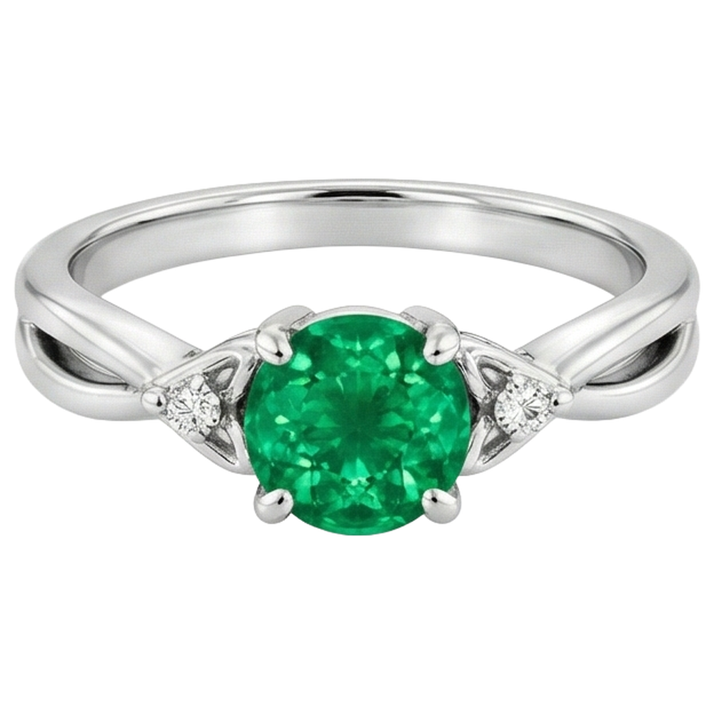 Natural Real ( Not Lab Grown ) 1.50 Carats Green Emerald GIA Ring Twisted Shank White Gold 14K