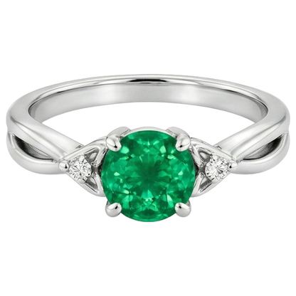 Natural Real ( Not Lab Grown ) 1.50 Carats Green Emerald GIA Ring Twisted Shank White Gold 14K