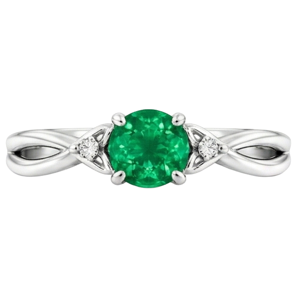 Natural Real ( Not Lab Grown ) 1.50 Carats Green Emerald GIA Ring Twisted Shank White Gold 14K