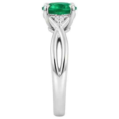 Natural Real ( Not Lab Grown ) 1.50 Carats Green Emerald GIA Ring Twisted Shank White Gold 14K