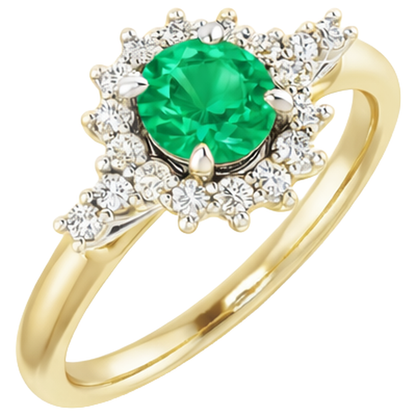 1.50 Carats Natural Earth Mined Diamond Round Green Emerald GIA Ring Two Tone Gold 14K