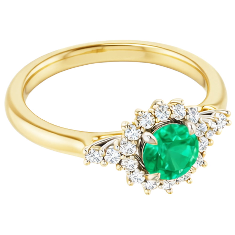 1.50 Carats Natural Earth Mined Diamond Round Green Emerald GIA Ring Two Tone Gold 14K