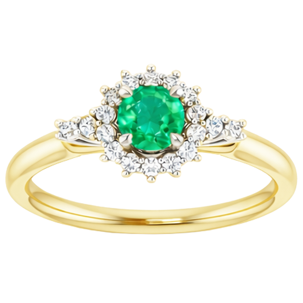 1.50 Carats Natural Earth Mined Diamond Round Green Emerald GIA Ring Two Tone Gold 14K