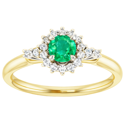 1.50 Carats Natural Earth Mined Diamond Round Green Emerald GIA Ring Two Tone Gold 14K