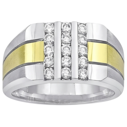 1.50 Carats Round Diamond Mens' Fancy Ring Two Tone Gold 10K