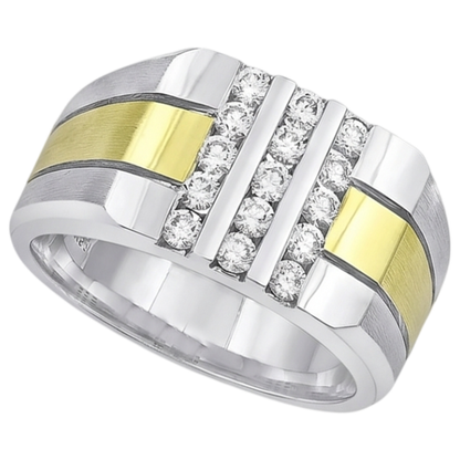 1.50 Carats Round Diamond Mens' Fancy Ring Two Tone Gold 10K