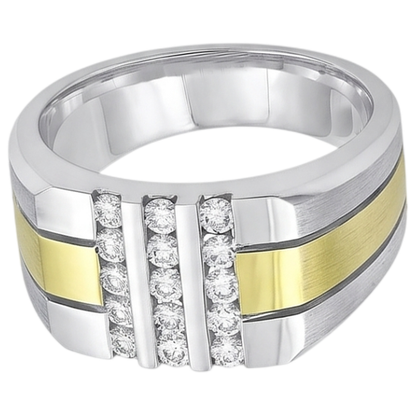 1.50 Carats Round Diamond Mens' Fancy Ring Two Tone Gold 10K