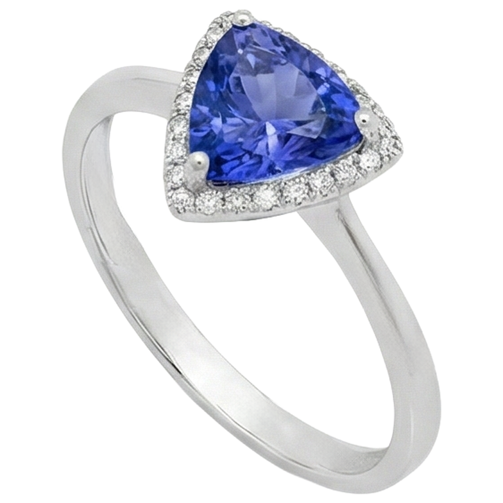 1.50 Carats Tanzanite And Round Natural Earth Mined Diamond Fancy Ring White Gold 14K