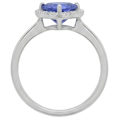 1.50 Carats Tanzanite And Round Natural Earth Mined Diamond Fancy Ring White Gold 14K